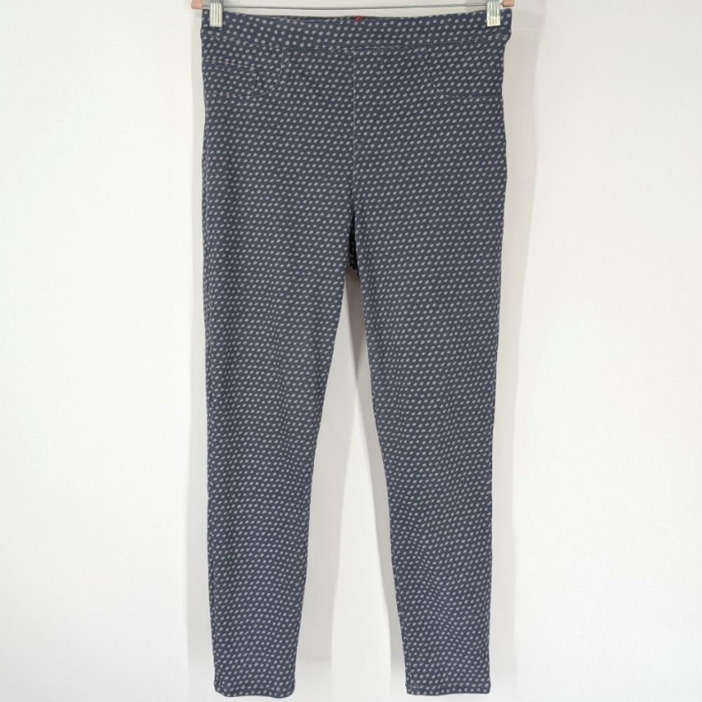 SPANX Blue White Polka Dot Jean-ish Ankle Leggings Shapewear Skinny Pants Large